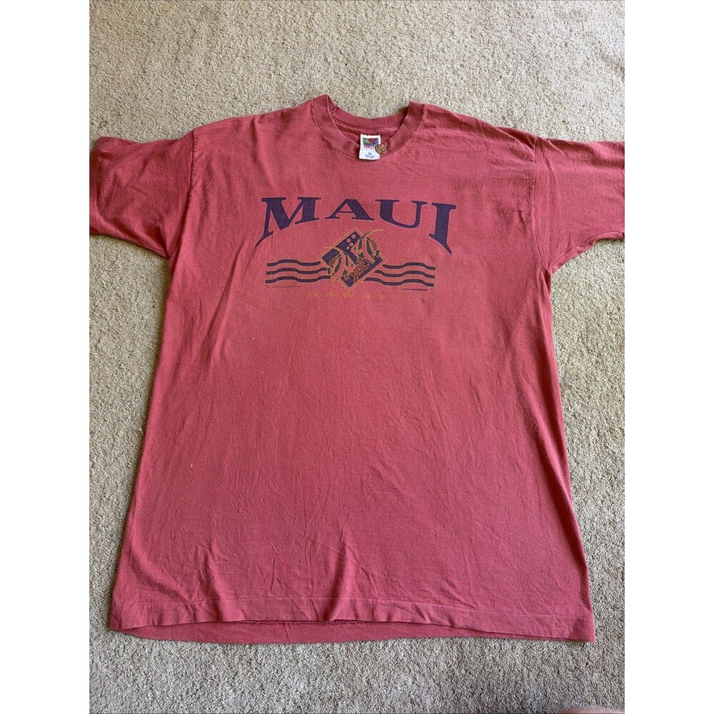 VTG Fruit Of The Loom Heavy Cotton Maui Hawaii Fish Single Stitch Red XXL Shirt